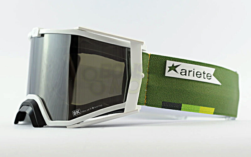 8Kトップゴーグル ユーロフィット ライトスモークミラーシングルレンズ ホワイト/オリーブ