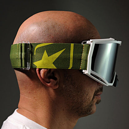 8Kトップゴーグル ユーロフィット ライトスモークミラーシングルレンズ ホワイト/オリーブ