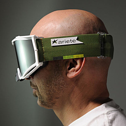 8Kトップゴーグル ユーロフィット ライトスモークミラーシングルレンズ ホワイト/オリーブ