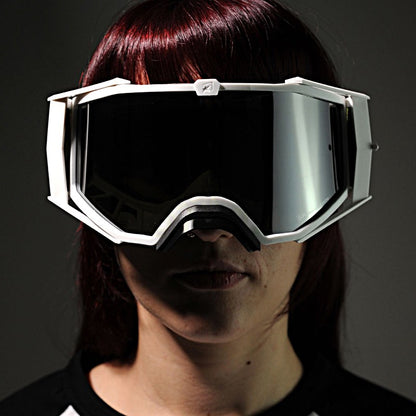 8Kトップゴーグル ユーロフィット ライトスモークミラーシングルレンズ ホワイト/オリーブ