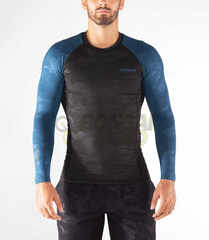 ロングスリーブ コンプレッション(SiO2) メンズ ブルーカモ L
