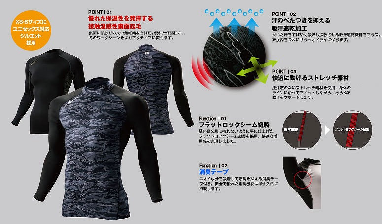 長袖ホットフィッテッド インナーシャツ インディゴ杢 秋冬用 ユニセックス