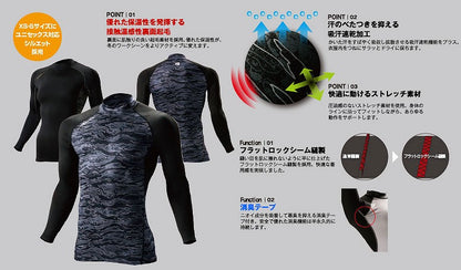 長袖ホットフィッテッド インナーシャツ インディゴ杢 秋冬用 ユニセックス