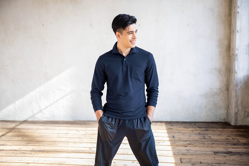 【アウトレット】長袖ポロシャツ ブラック 3L オールシーズン ユニセックス