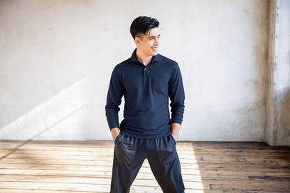 【アウトレット】長袖ポロシャツ ブラック 3L オールシーズン ユニセックス