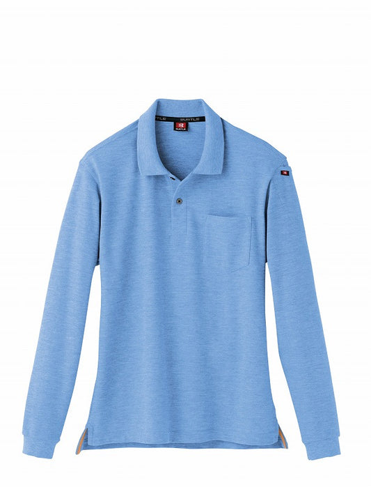 長袖ポロシャツ サーフブルー杢 オールシーズン ユニセックス