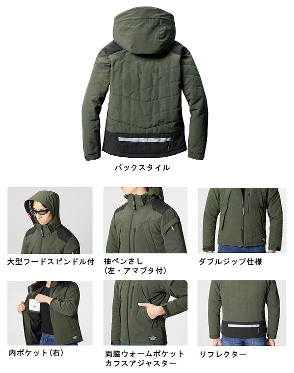 サーモクラフト防寒ジャケット 大型フード付き 服のみ アーミカーキ ユニセックス 秋冬用