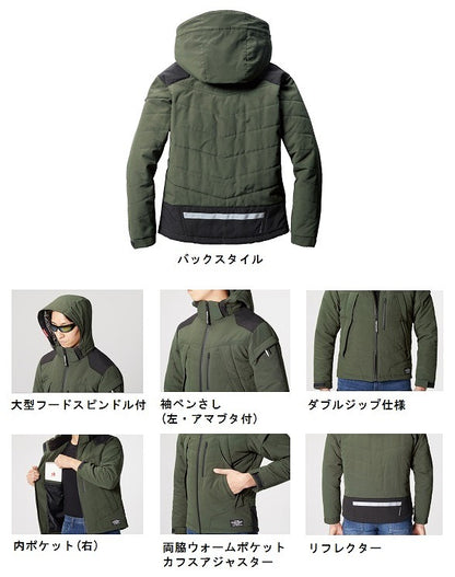 サーモクラフト防寒ジャケット 大型フード付き 服のみ アーミカーキ ユニセックス 秋冬用