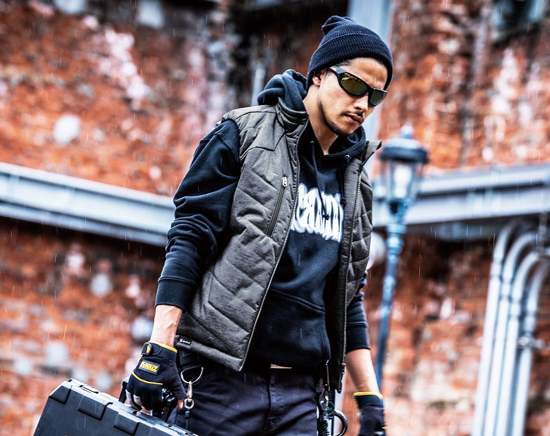 防風ストレッチ軽防寒ベスト バーク杢 秋冬用 ユニセックス