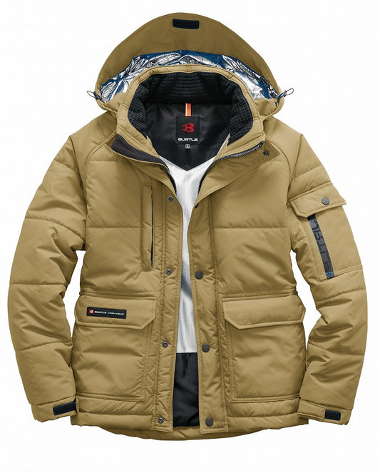 防寒ジャケット 大型フード付 カーキ 秋冬用 ユニセックス