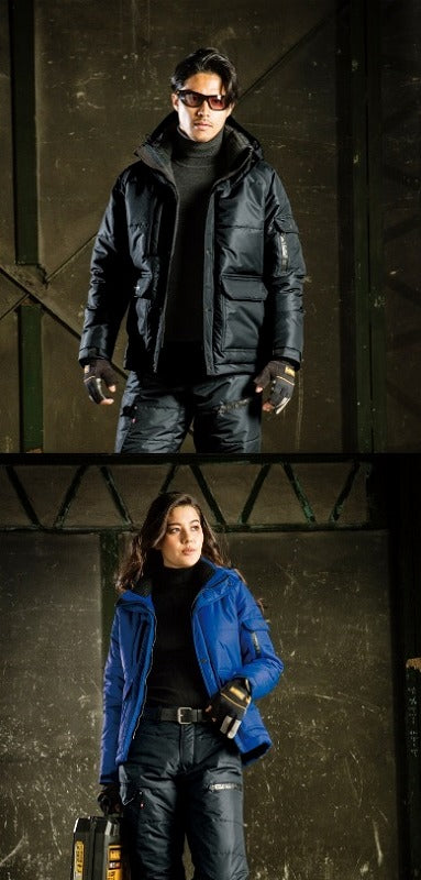 防寒ジャケット 大型フード付 サーフブルー 秋冬用 ユニセックス