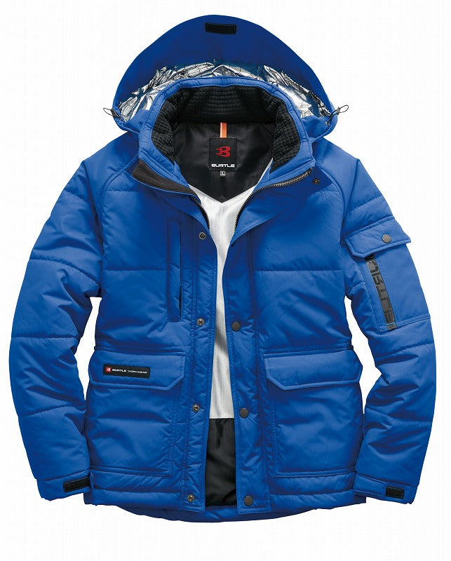 防寒ジャケット 大型フード付 サーフブルー 秋冬用 ユニセックス