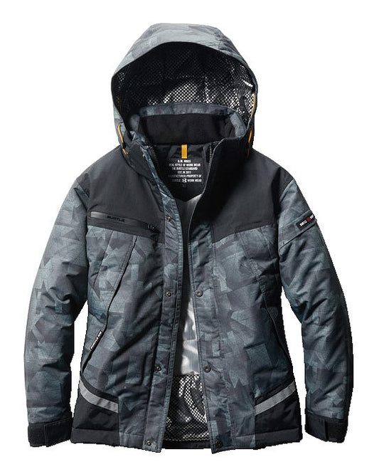 防水防寒ジャケット 大型フード付 スプリットブラック ユニセックス 秋冬用