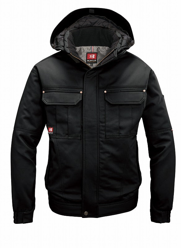 防寒ジャケット 大型フード付 ブラック 春夏用 メンズ