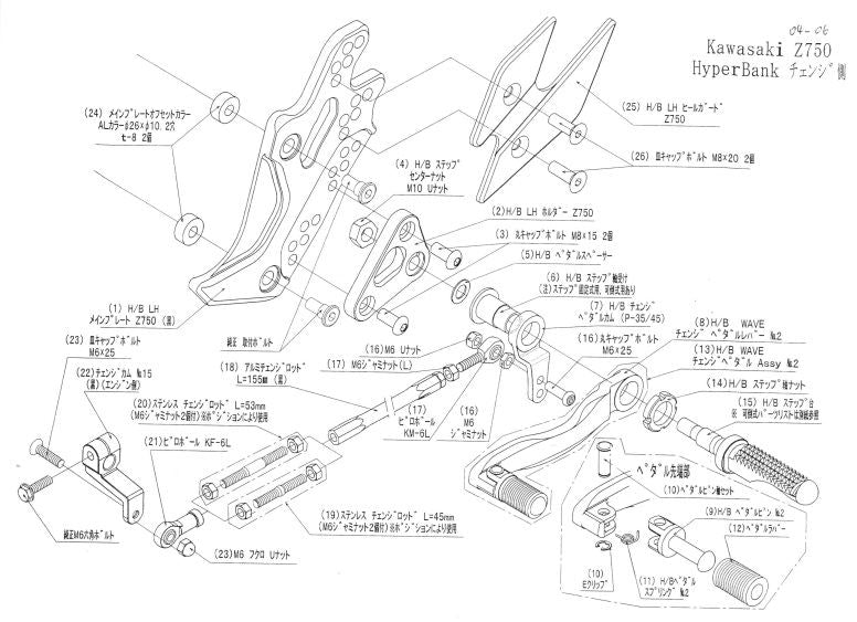 ハイパーバンク LH メインホルダー取付カラーセット Z750 シルバー