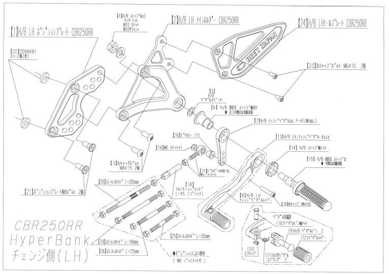 ハイパーバンク RH ペダルボルトセット CBR250RR シルバー
