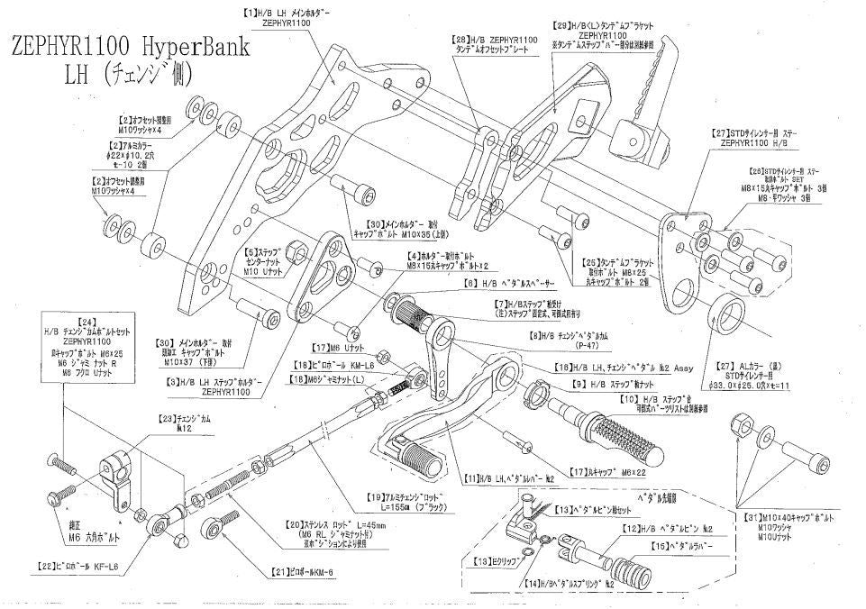 ハイパーバンク LH ホルダー ゼファー1100 シルバー