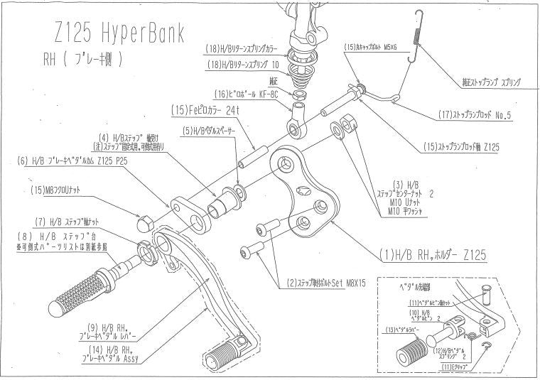 ハイパーバンク RH ペダルボルトカラーセット Z125P シルバー