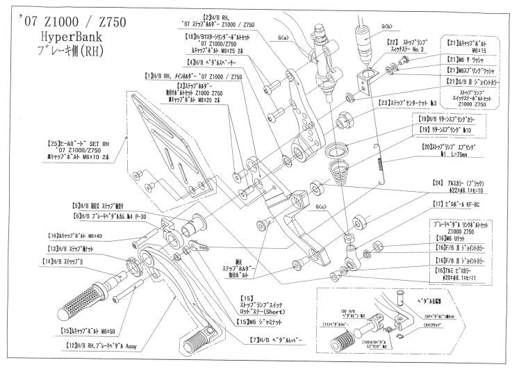 ハイパーバンク RH ペダルボルトセット Z1000/750 シルバー