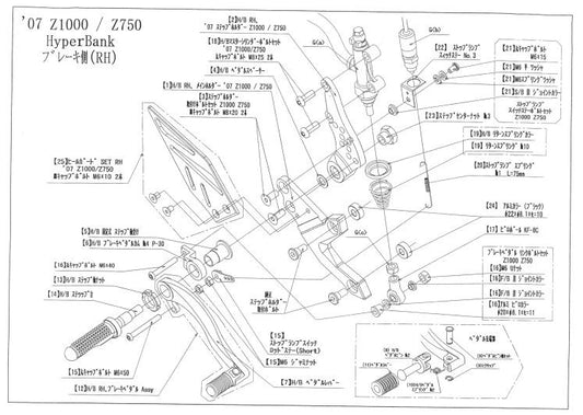 ハイパーバンク RH ペダルボルトセット Z1000/750 シルバー