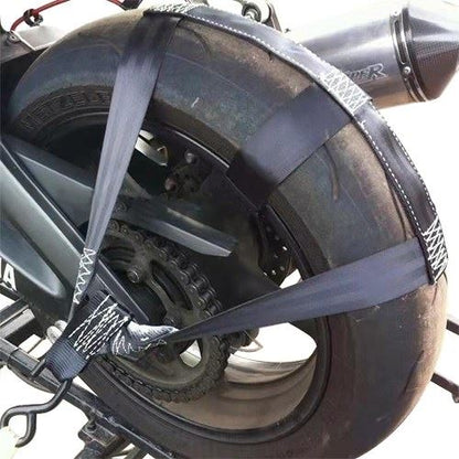 One tie-down strap for the rear tire