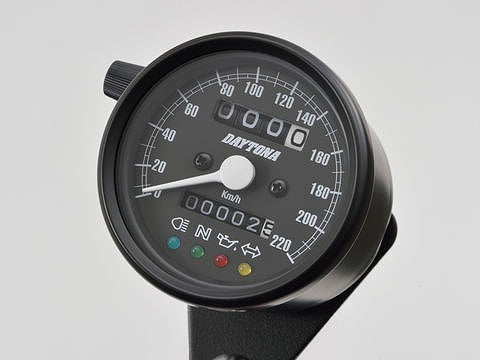 【アウトレット】機械式スピードメーター φ60 ブラックボディ/ブラックパネル 220km/h インジケーター付き