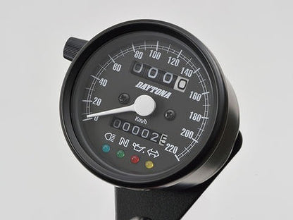 【アウトレット】機械式スピードメーター φ60 ブラックボディ/ブラックパネル 220km/h インジケーター付き