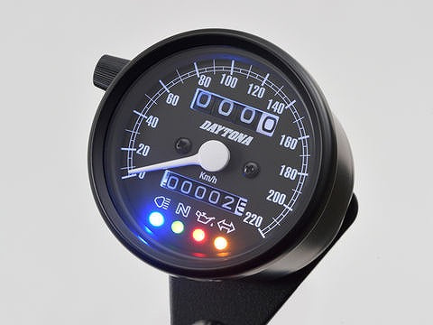 【アウトレット】機械式スピードメーター φ60 ブラックボディ/ブラックパネル 220km/h インジケーター付き