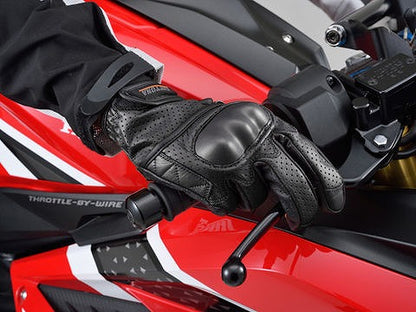 ヘンリービギンズ HBG-130 パンチングメッシュ プロテクター カウレザー グローブ ブラック Mサイズ プロテクター付き