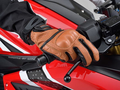 ヘンリービギンズ HBG-130 パンチングメッシュ プロテクター カウレザー グローブ ブラウン Mサイズ プロテクター付き