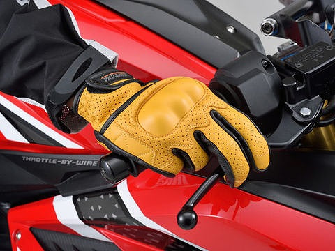 ヘンリービギンズ HBG-130 パンチングメッシュ プロテクター カウレザー グローブ イエロー Sサイズ プロテクター付き