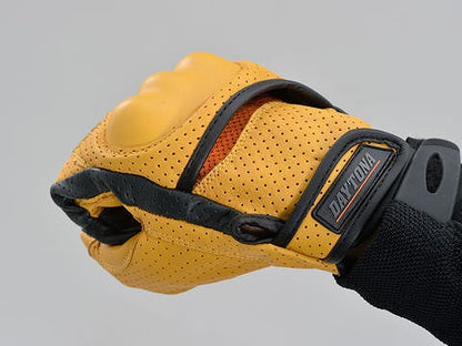 HenlyBegins HBG-130 Perforated Mesh Protector Cow Leather Gloves Yellow M Size with Protectors