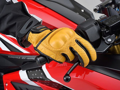 HenlyBegins HBG-130 Perforated Mesh Protector Cow Leather Gloves Yellow M Size with Protectors