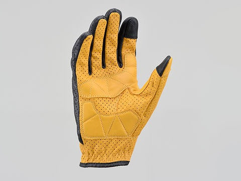 ヘンリービギンズ HBG-130 パンチングメッシュ プロテクター カウレザー グローブ イエロー Lサイズ プロテクター付き