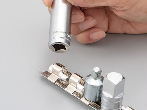 ソケットレール 3/8インチ(9.5mm) スチール製 角クリップ7個付き