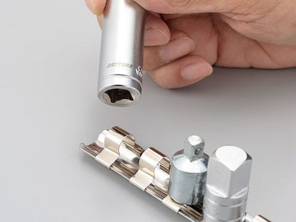 ソケットレール 3/8インチ(9.5mm) スチール製 角クリップ7個付き