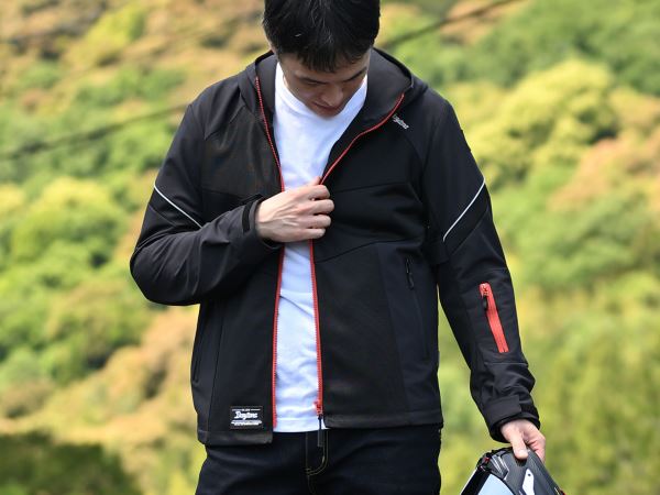 DJ-010 Half Mesh Hoodie Black/Red 2XL