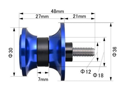Swingarm Spools, Nylon Grip, M6, Blue