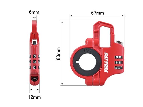 スレンダーヘルメットロック ダイヤルタイプ レッド 幅12mm