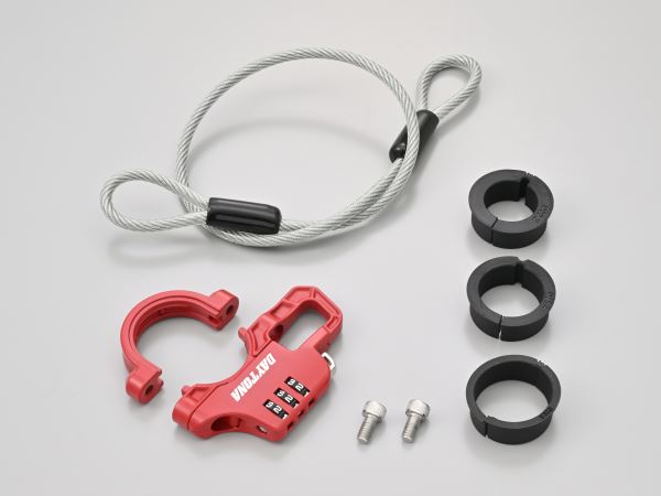 スレンダーヘルメットロック ダイヤルタイプ ケーブル付き レッド 幅12mm