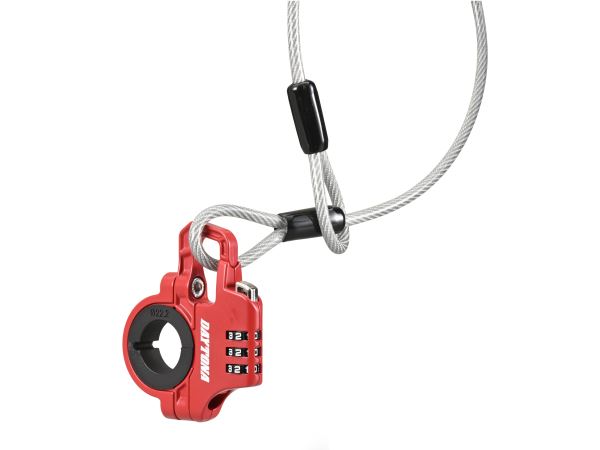 スレンダーヘルメットロック ダイヤルタイプ ケーブル付き レッド 幅12mm