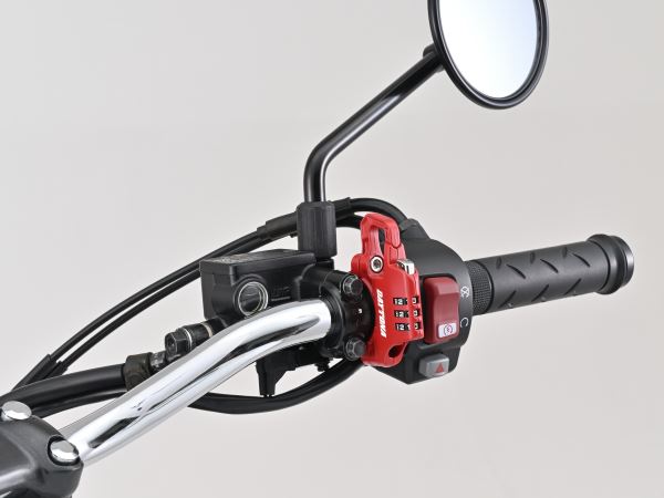 スレンダーヘルメットロック ダイヤルタイプ ケーブル付き レッド 幅12mm