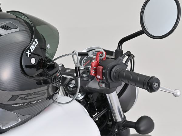 スレンダーヘルメットロック ダイヤルタイプ ケーブル付き レッド 幅12mm