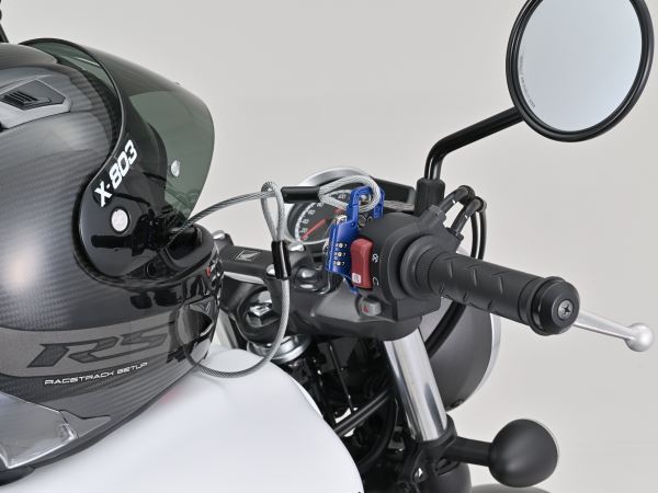 スレンダーヘルメットロック ダイヤルタイプ ケーブル付き ブルー 幅12mm