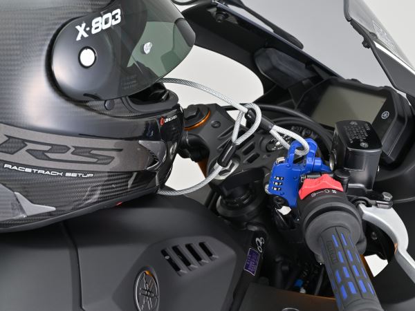スレンダーヘルメットロック ダイヤルタイプ ケーブル付き ブルー 幅12mm