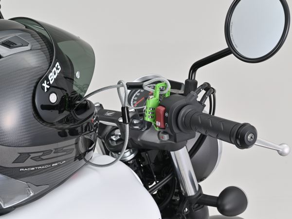 スレンダーヘルメットロック ダイヤルタイプ ケーブル付き グリーン 幅12mm