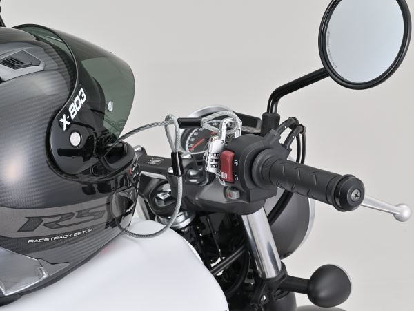 スレンダーヘルメットロック ダイヤルタイプ ケーブル付き シルバー 幅12mm