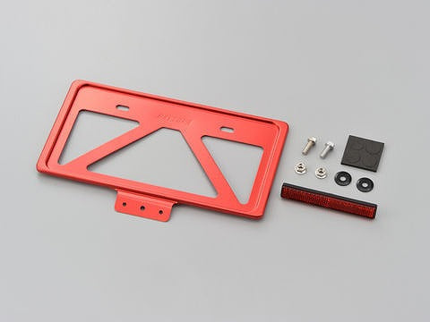 Lightweight License Plate Holder with Reflector, Red, L-Size, for 126cc and above