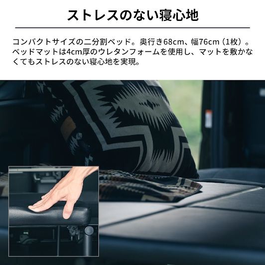 ファントムブラック オプションフルフラットベッドセット 68×76cm ハイエース バン SUPER GL 3型後期～