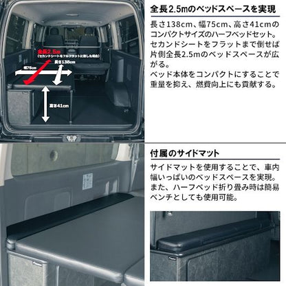 ファントムブラック ハーフベッド フロアセット 長さ138×幅75cm ハイエース バン SUPER GL 3型後期～